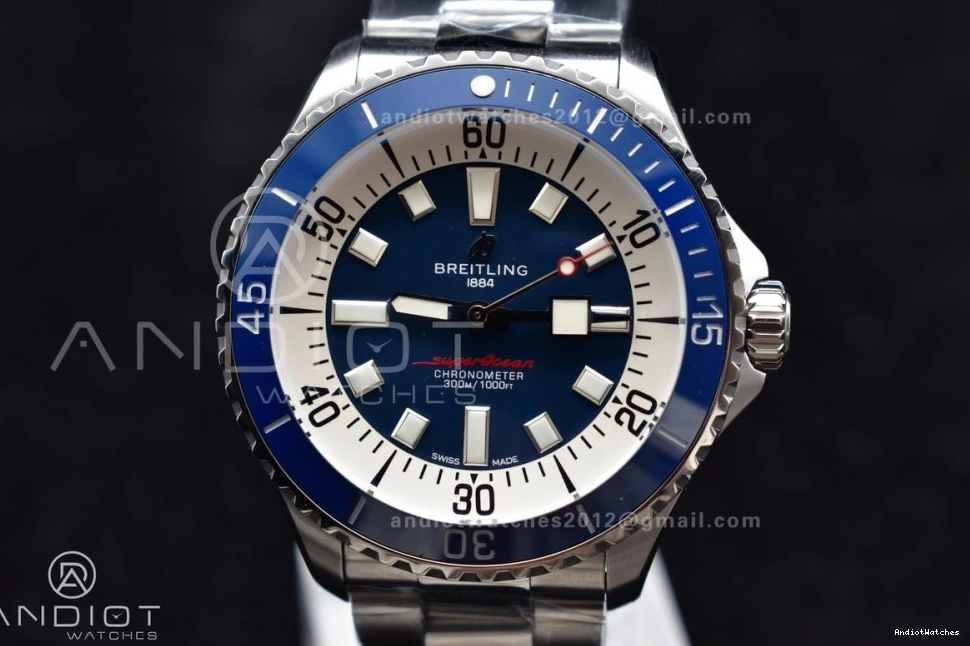 Automatic Blue Edition Bracelet Dial 482 on 44 Blue Bezel Ceramic Thermal SS A SuperOcean TF 1:1 Best White 0820